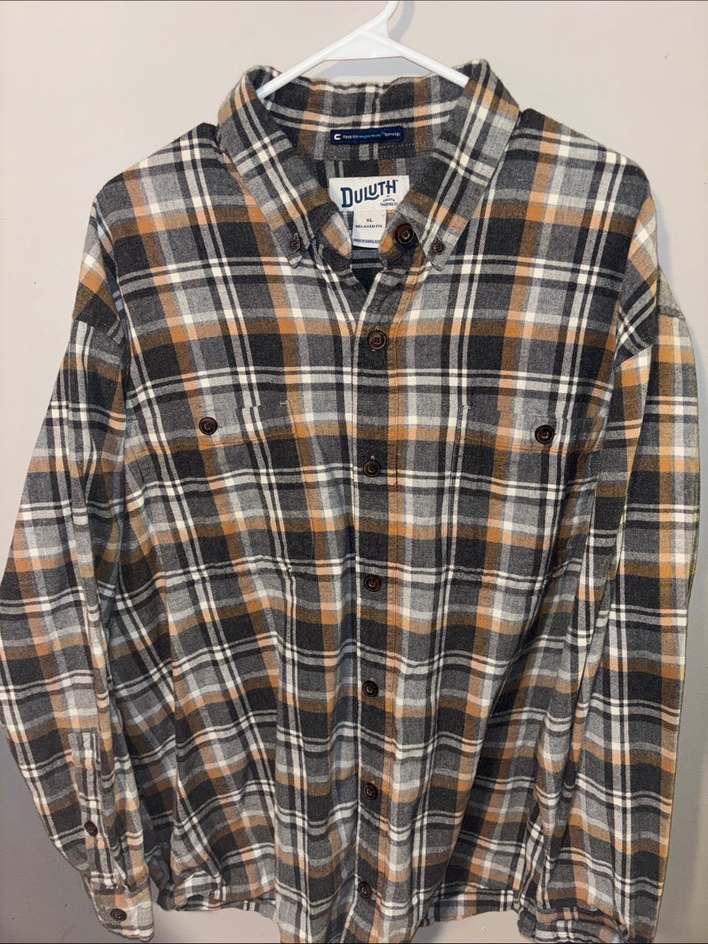 Duluth Trading Co Men's Gray, Brown & White Plaid Button-Down Shirt